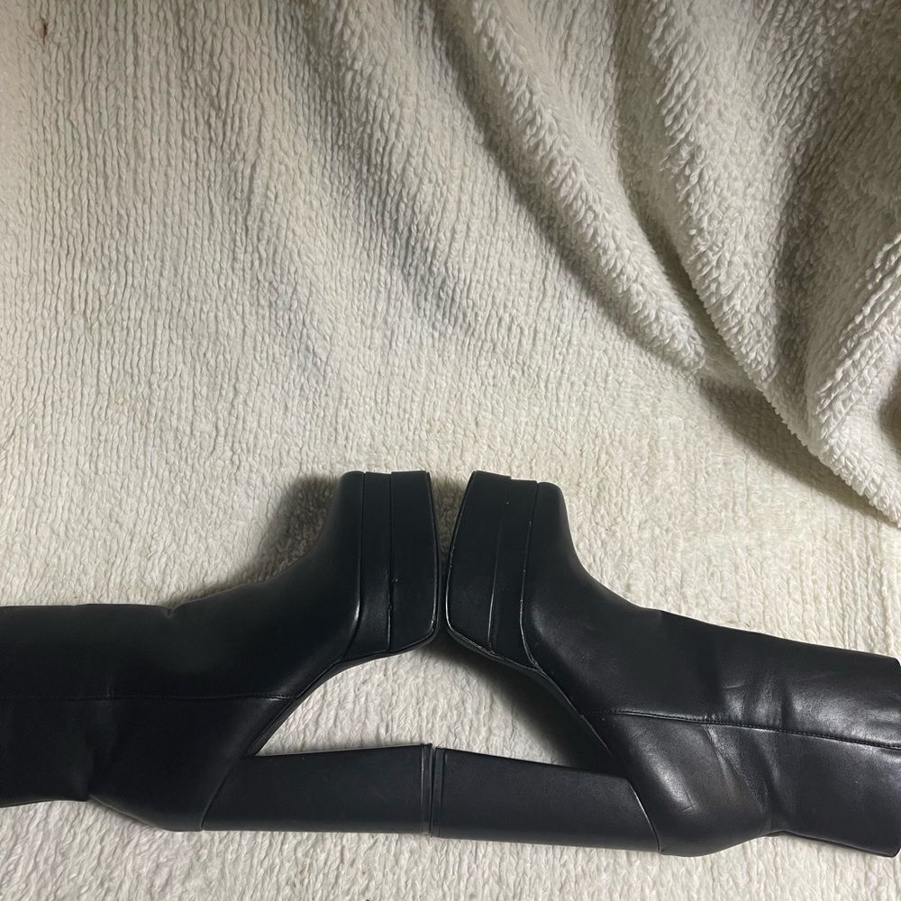 Olivia Ferguson synthetic black platform block heel ankle boots side zipper SZ9 - Picture 8 of 14